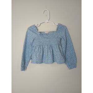 Janie & Jack Ditsy Floral Smocked Top Blue Toddler 3 long sleeve Cottage Core